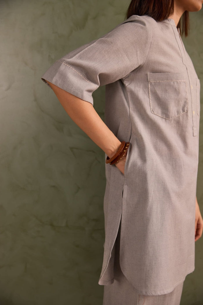 Dove Grey Linen Blend Co-ord Set - Tara-C-Tara