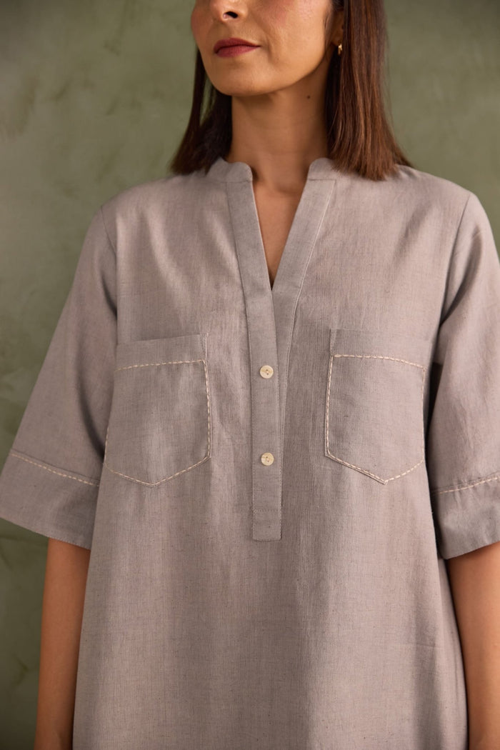 Dove Grey Linen Blend Co-ord Set - Tara-C-Tara