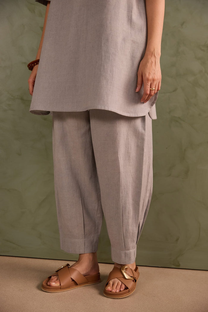 Dove Grey Linen Blend Co-ord Set - Tara-C-Tara