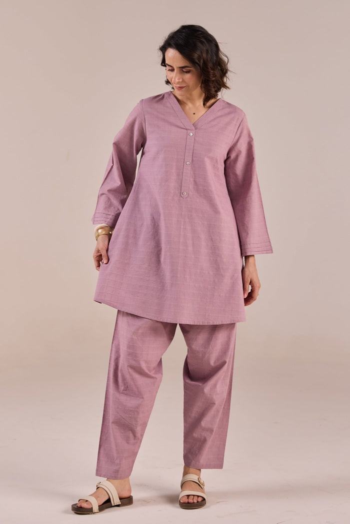 Dusty Rose Solid Checks Co - ord Set - Tara - C - Tara