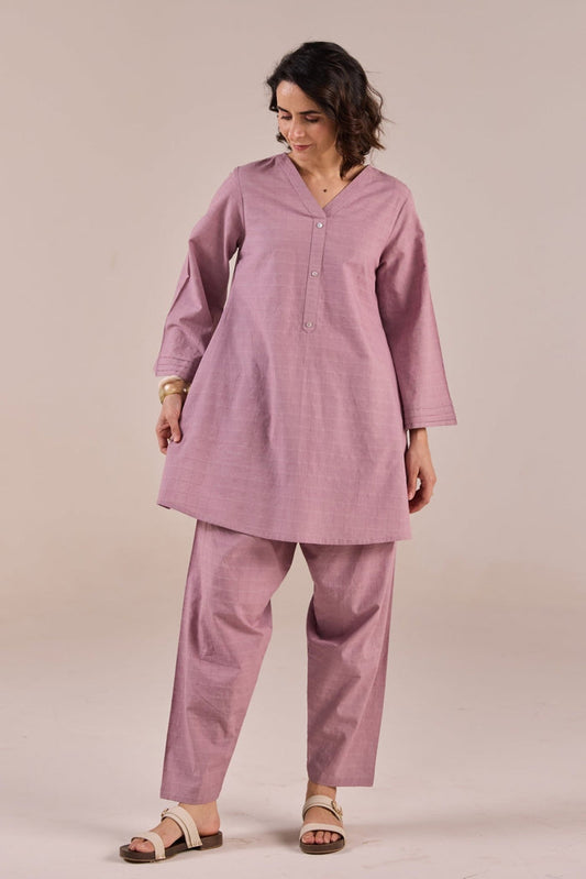 Dusty Rose Solid Checks Co - ord Set - Tara - C - Tara