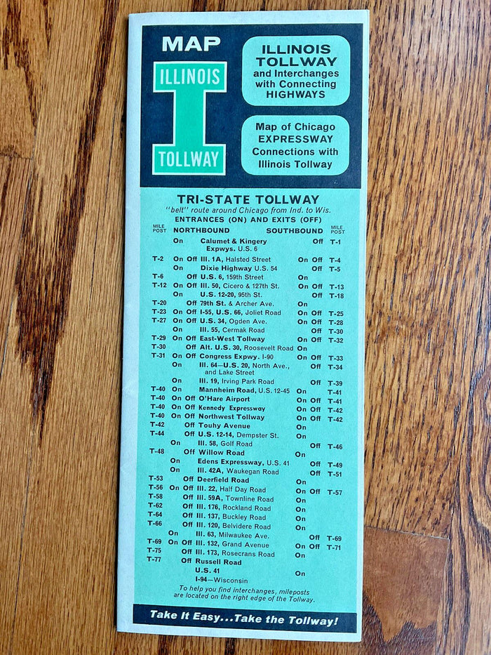 Early 1960s Official Illinois Tollway Travel Road Map