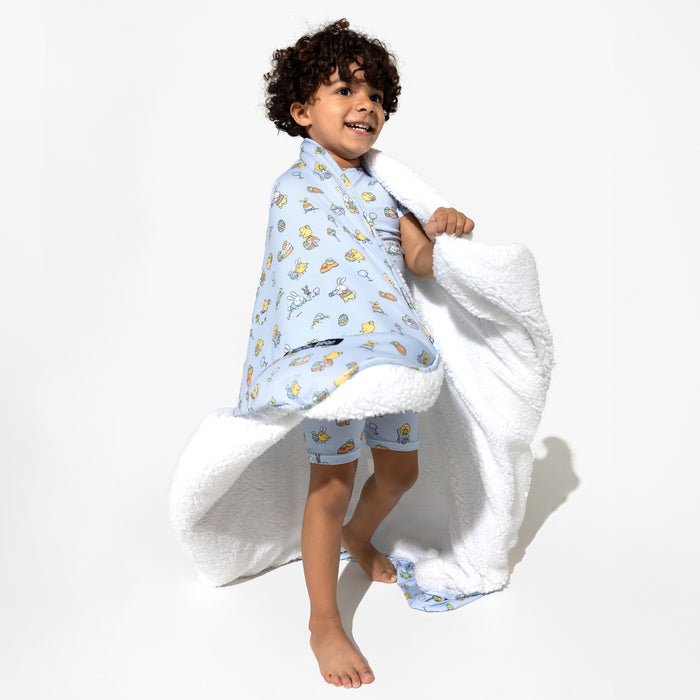 Easter Bunny Blue Bamboo Blanket