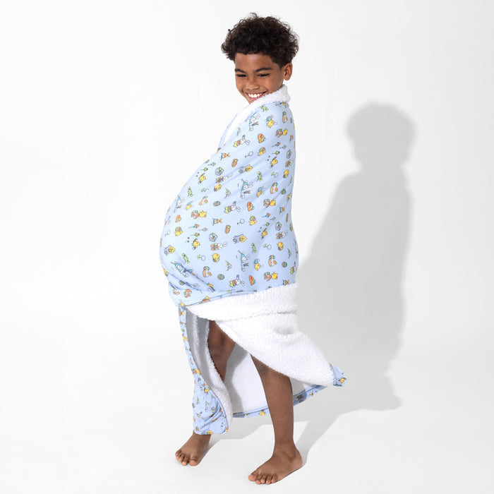 Easter Bunny Blue Bamboo Blanket