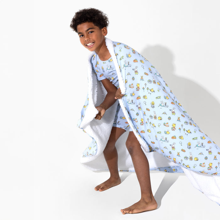 Easter Bunny Blue Bamboo Blanket