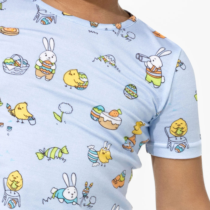 Easter Bunny Blue Bamboo Kids Pajama Short Set