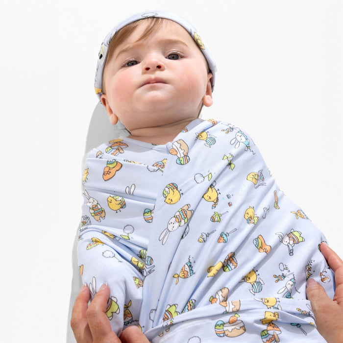 Easter Bunny Blue Bamboo Swaddle & Beanie Set