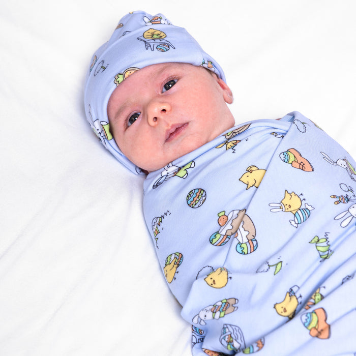 Easter Bunny Blue Bamboo Swaddle & Beanie Set