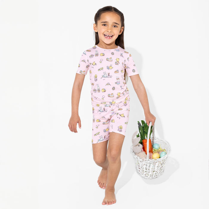 Easter Bunny Pink Bamboo Kids Pajama Short Set