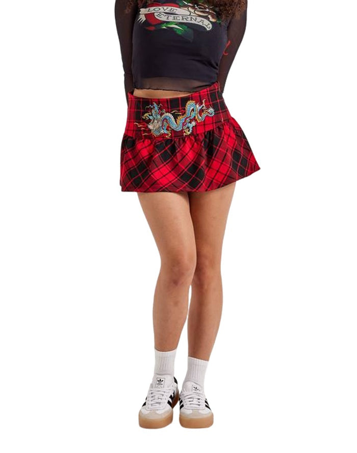 Ed Hardy Dragon Plaid Flare Miniskirt - EHW6001-1