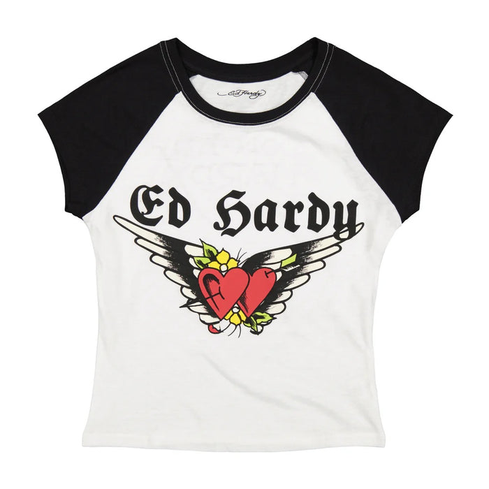 Ed Hardy Heart Wings Raglan Cap Sleeve Tee - EHW1112-1