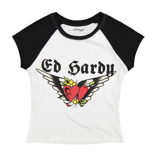 Ed Hardy Heart Wings Raglan Cap Sleeve Tee - EHW1112-1
