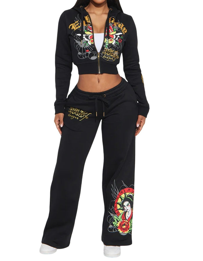 Ed Hardy Lady Flower Sweatpant Black - EHW8200-70