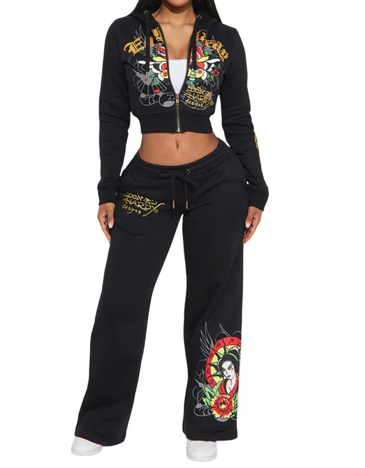 Ed Hardy Lady Flower Sweatpant Black - EHW8200-70