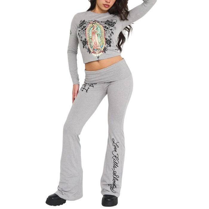 Ed Hardy Mary Fold Over Yoga Pants - EHW1009-1