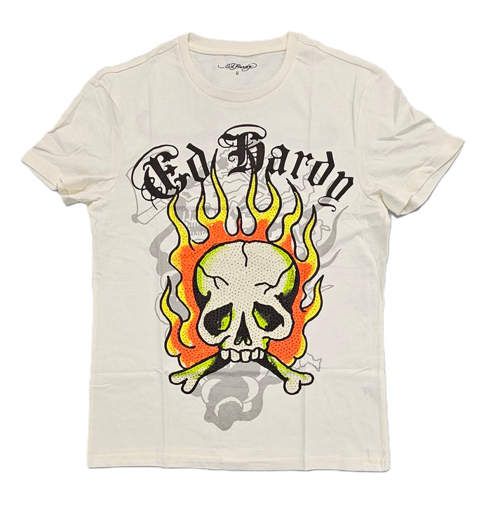 Ed Hardy Men's Flame Skull Rhinestone Short Sleeve Men's T-Shirt - EHM1100-106RS