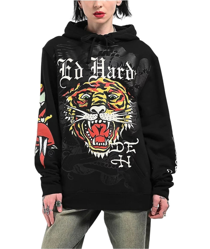 Ed Hardy Men's Tiger Head Rhinestone Hoodie - EHM1300-85RS