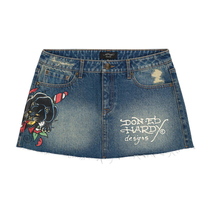Ed Hardy Panther Dagger Denim Mini Skirt - WEHD6000-9