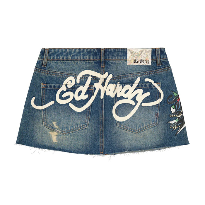 Ed Hardy Panther Dagger Denim Mini Skirt - WEHD6000-9