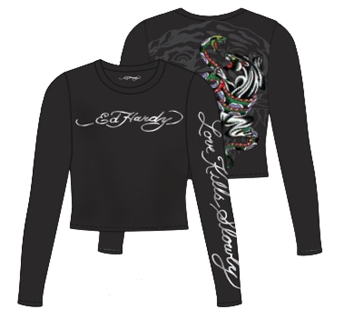 Ed Hardy Panther Snake Long Sleeve Crop Shirt - EHW1419-2