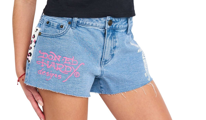 Ed Hardy Pink Leopard Denim Short - WEHD8000-14