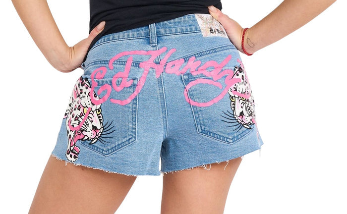 Ed Hardy Pink Leopard Denim Short - WEHD8000-14