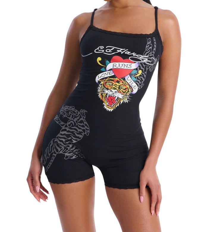 Ed Hardy Tiger Head Lace Sleep Romper - EHW9001-7FN