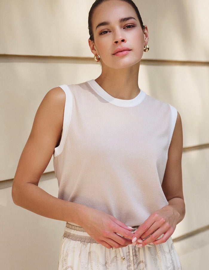 ESQUALO Top siv/ls contrast rib basic knit
