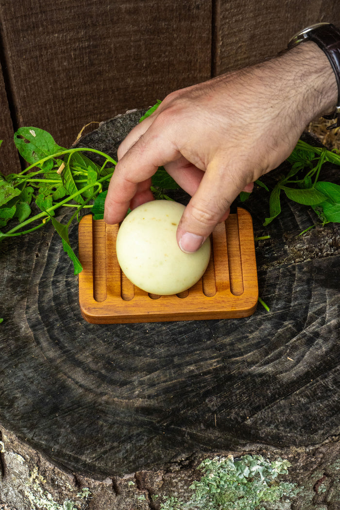 Rustic Strength, Nourish, 2.5oz Face Bar, Soothing Nettle on Teak Tray