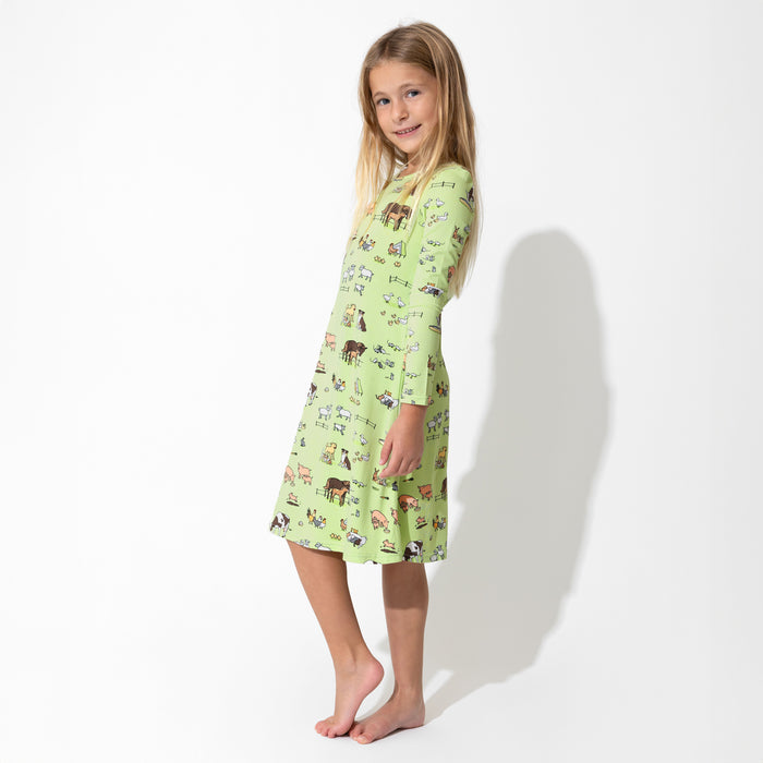 Farm Animals Bamboo Girls' Long Sleeve Dress