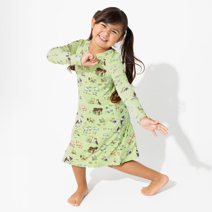 Farm Animals Bamboo Girls' Long Sleeve Dress