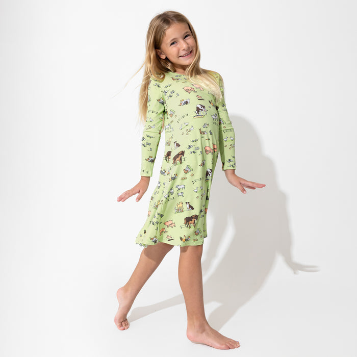 Farm Animals Bamboo Girls' Long Sleeve Dress