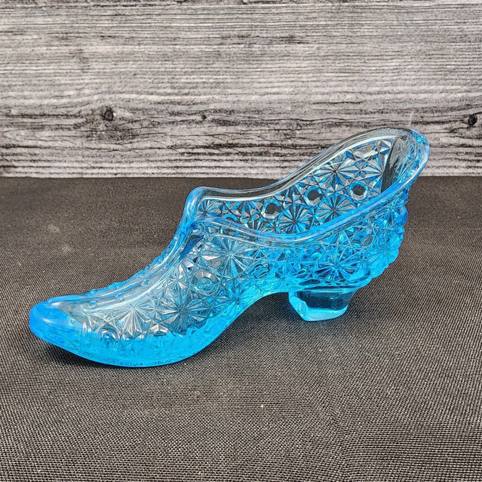 Fenton Art Glass Slipper Shoe Boot Blue Daisy and Button Pattern