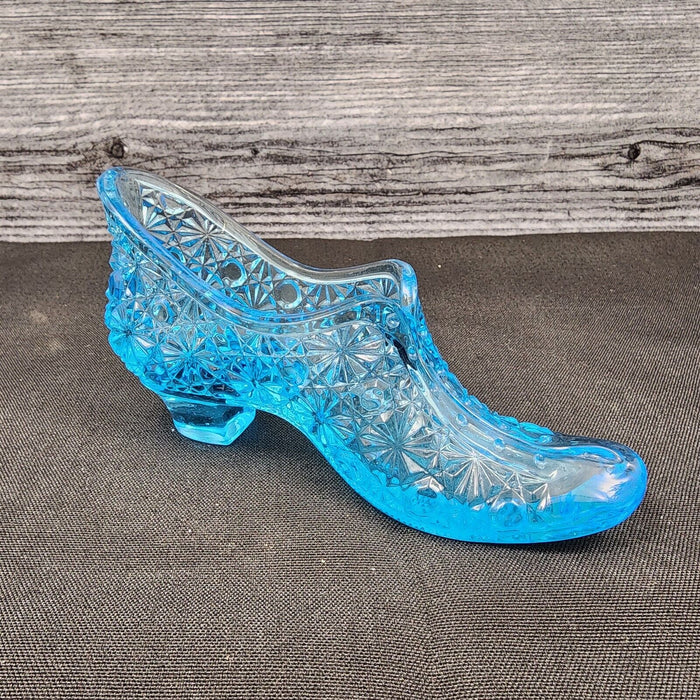 Fenton Art Glass Slipper Shoe Boot Blue Daisy and Button Pattern