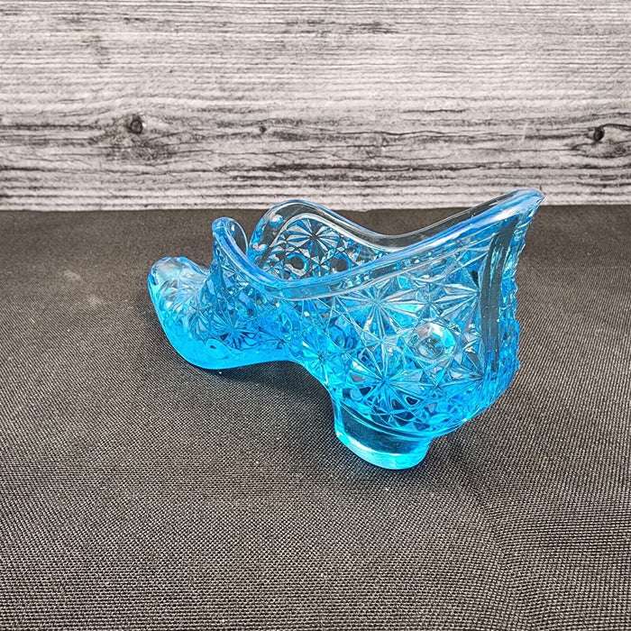Fenton Art Glass Slipper Shoe Boot Blue Daisy and Button Pattern