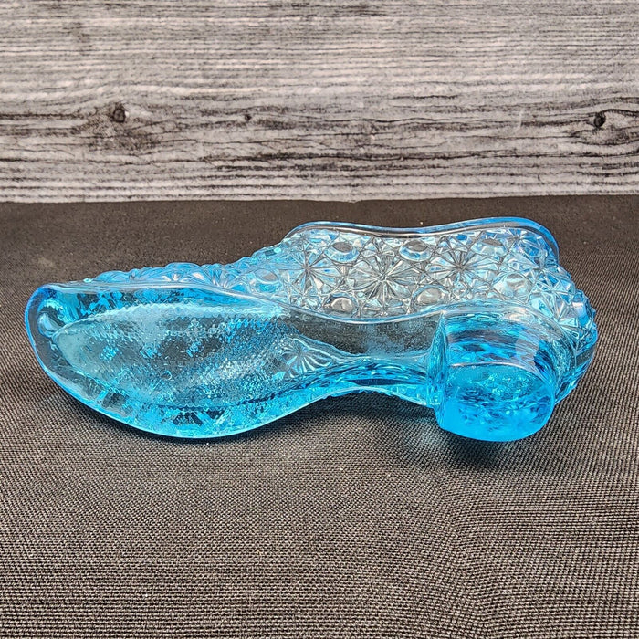 Fenton Art Glass Slipper Shoe Boot Blue Daisy and Button Pattern
