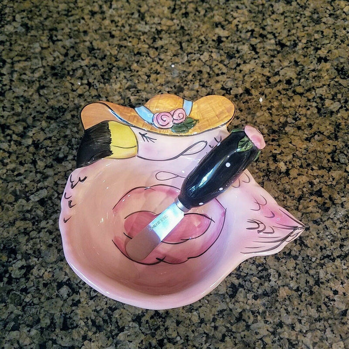 Flamingo Dip Bowl with Spreader Ceramic Blue Sky Heather Goldminc Kitchen Decor