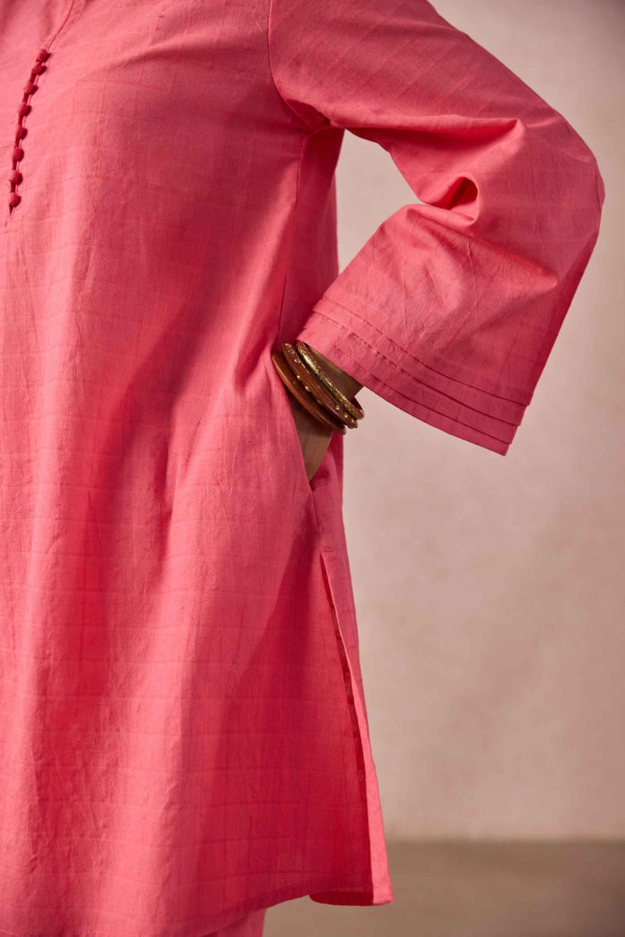 Flamingo Solid Check Cotton Coord Set - Tara - C - Tara