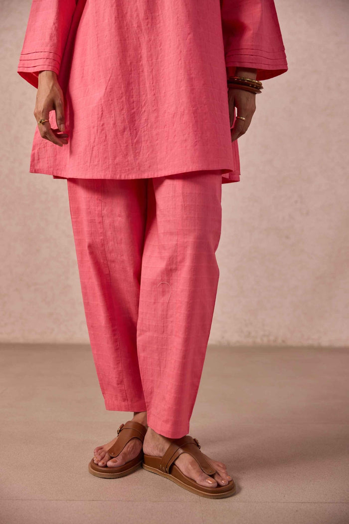 Flamingo Solid Check Cotton Coord Set - Tara - C - Tara
