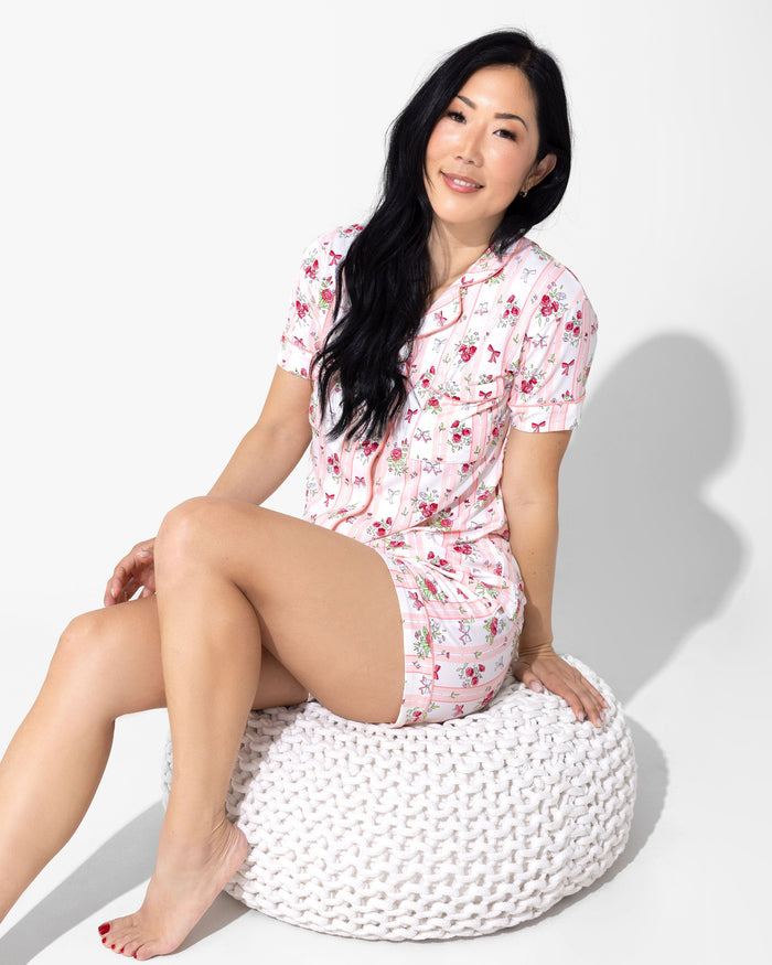 Floral Stripes Bamboo Women's Pajama Short Set
