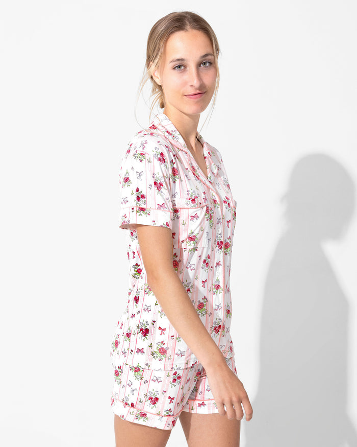 Floral Stripes Bamboo Women's Pajama Short Set