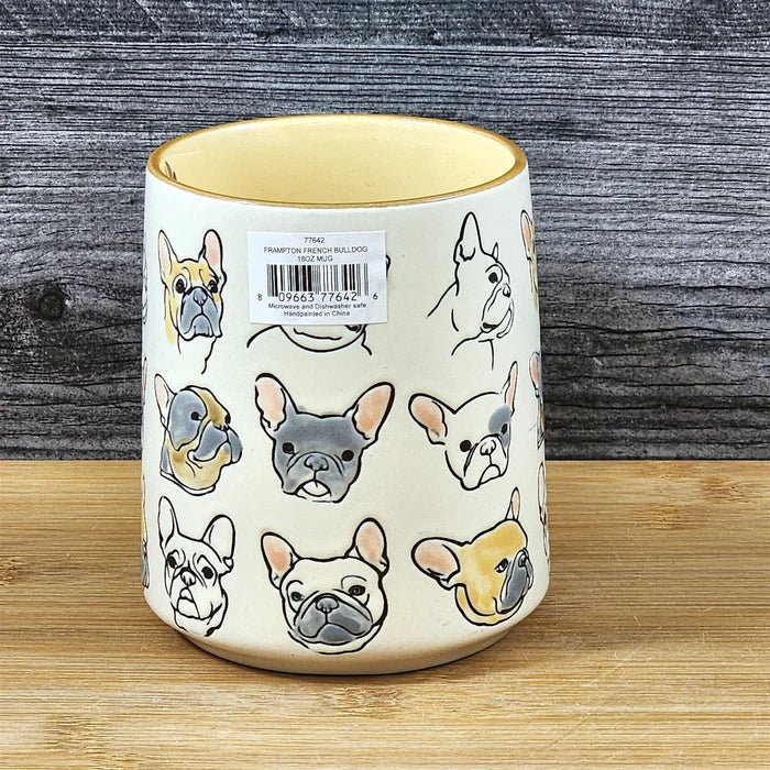 French Bulldog Coffee Mug Dog Bully Breed Tea Cup Blue Sky Ceramic Embossed 18oz