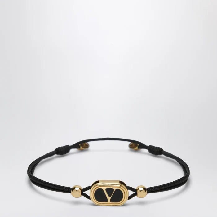 Valentino Garavani - Black cord bracelet with enamelled gold V logo Brand Apparel & Accessories > Jewelry TU