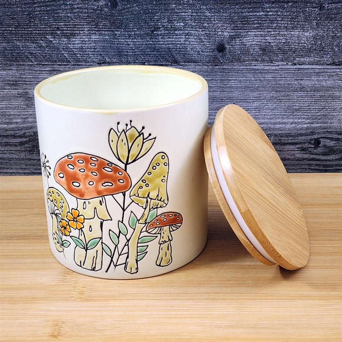 Garden Mushroom Canister Embossed Ceramic Blue Sky 5" Kitchen Utensil Holder