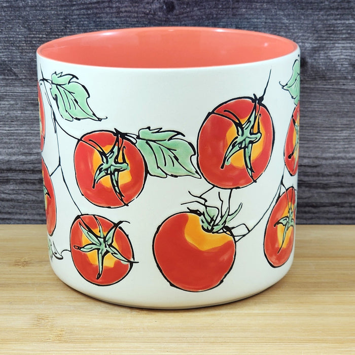 Garden Red Tomato Planter Utensil Organizer Pot Ceramic Crock Blue Sky 6.5in