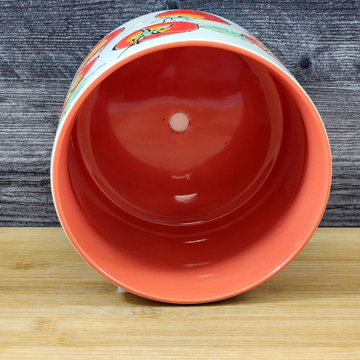 Garden Red Tomato Planter Utensil Organizer Pot Ceramic Crock Blue Sky 6.5in