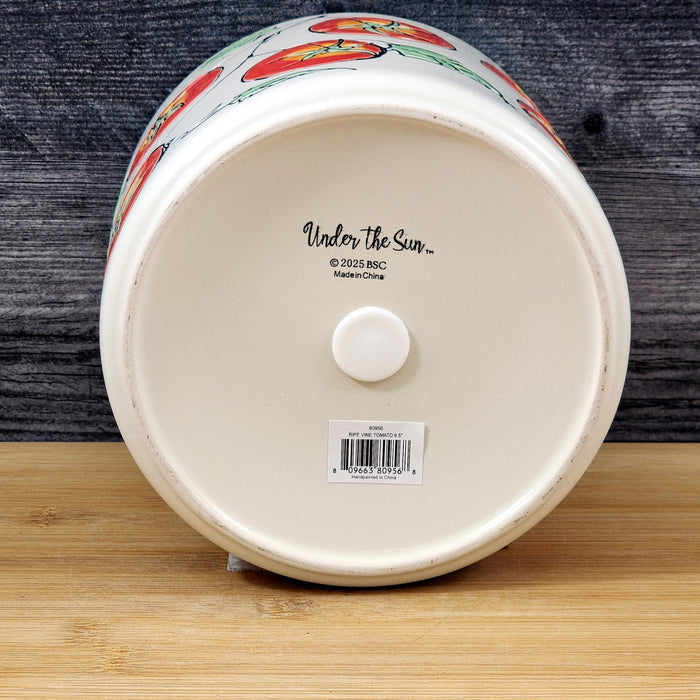 Garden Red Tomato Planter Utensil Organizer Pot Ceramic Crock Blue Sky 6.5in