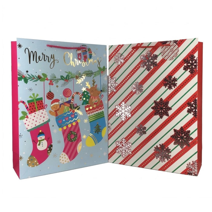 GiftRite Extra Large Christmas Gift Bags, 18" x 13" x 5", Assorted Designs, Wholesale