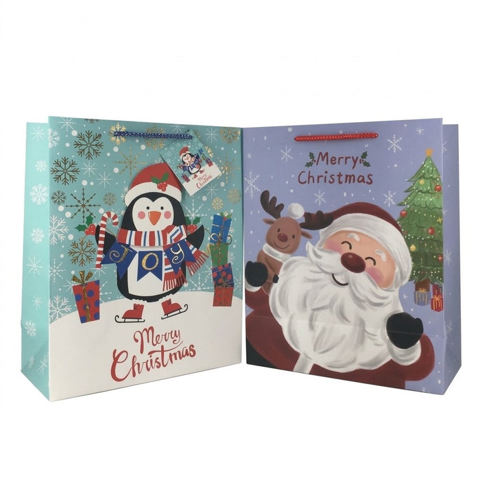 GiftRite Large Christmas Gift Bags, 13" x 10" x 5", Four Assorted Designs, Wholesale