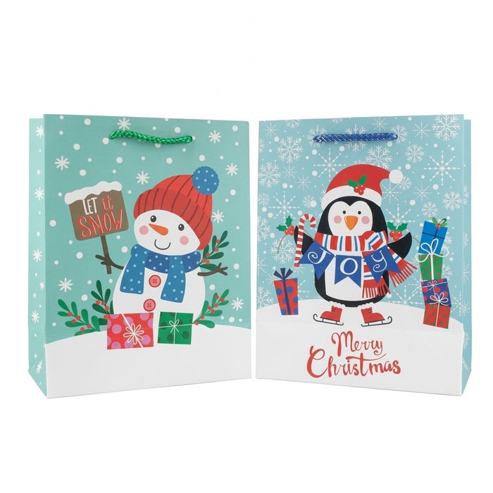 GiftRite Medium Christmas Gift Bags, 9" x 7" x 4", Four Assorted Designs, Wholesale